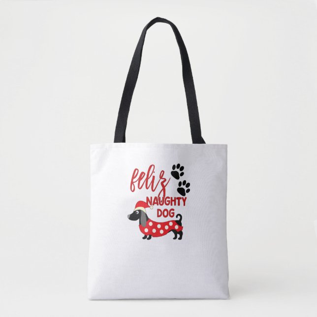 Tote Bag Chemise de Noël Dachshund _ Funny Feliz Naughty Do (Devant)