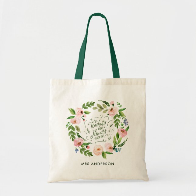 Tote Bag Chemise florale rose pâle Merci à l'enseignant cad (Devant)