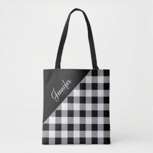Tote Bag Chèque de buffle noir et blanc moderne personnalis