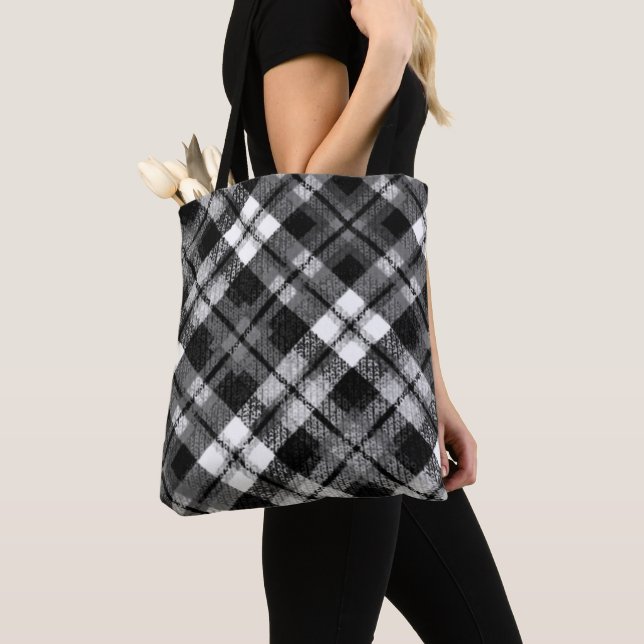 Tote Bag Chèque Tartan noir blanc Ferme moderne (De près)