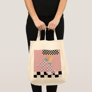 Tote Bag Chèques d'art moderne À damiers roulettes de patin