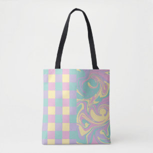 Tote Bag Chèques et perles Pastel Rose, Jaune, Violet & Ver