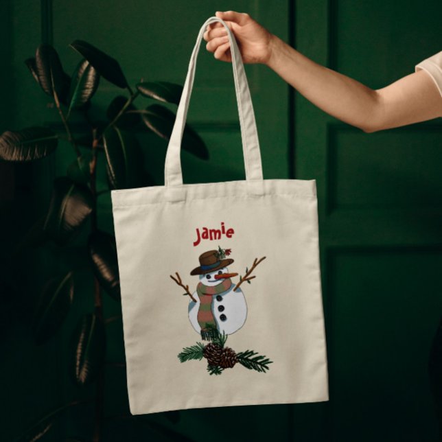 Tote Bag Cher bonhomme de neige avec nom 1 côté (Créateur téléchargé)