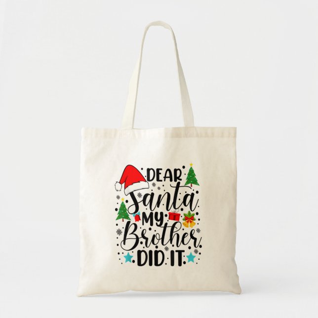 Tote Bag Cher Père Noël Mon frère l'a fait - drôle grand et (Devant)