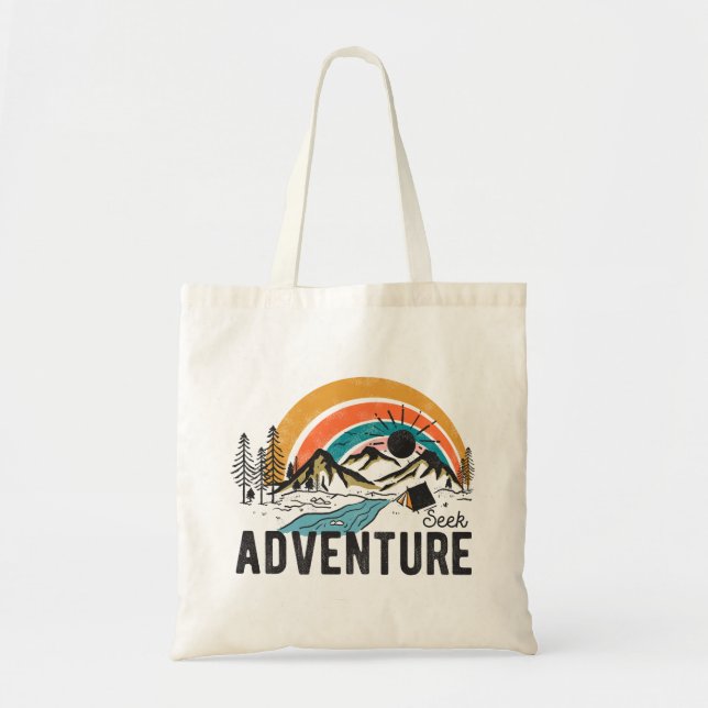 Tote Bag Chercher l'aventure Camping de montagne (Devant)
