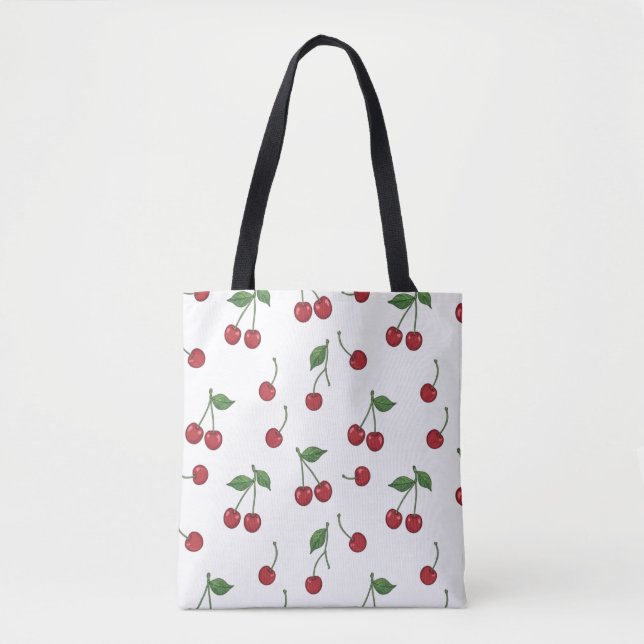 Tote Bag Cherry Fruit Repeat Pattern Design (Devant)