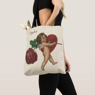 Tote Bag Chérubin de la Saint-Valentin vintage et rose vict