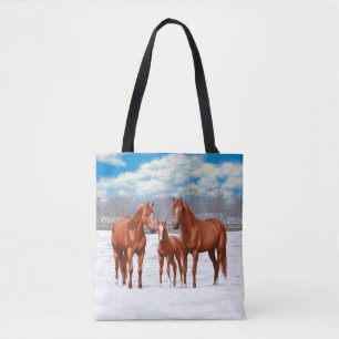 Tote Bag Chestnut Sorrel Quarter Chevaux En Neige