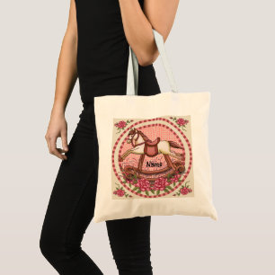 Tote Bag Cheval à bascule aux roses roses