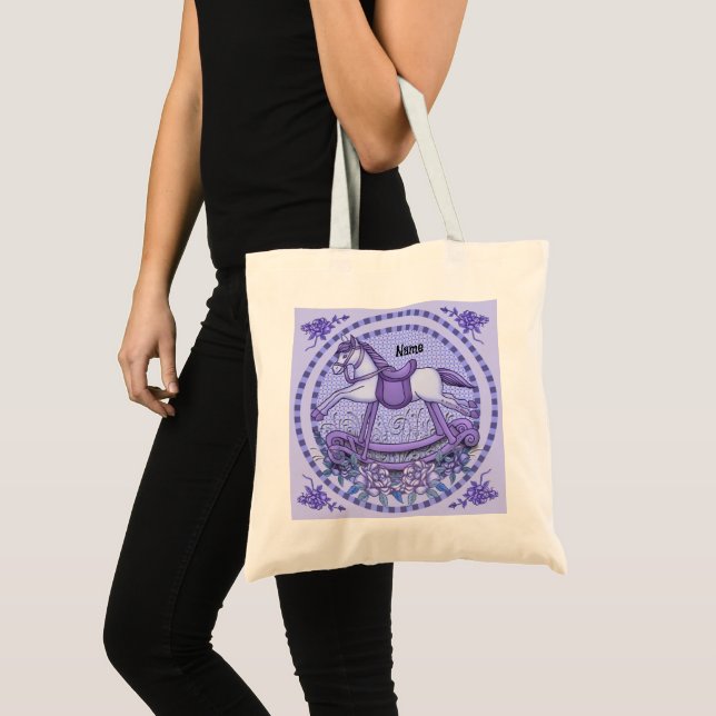 Tote Bag Cheval à bascule Roses Violettes  (Devant (produit))