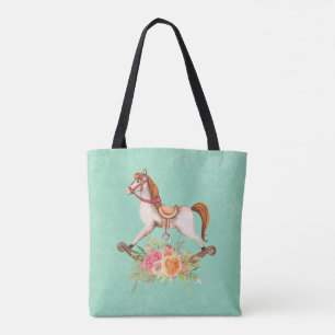 Tote Bag Cheval à roche vintage avec Bouquet floral