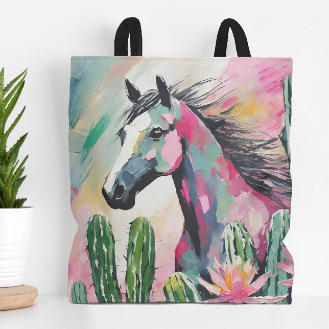 Tote Bag Cheval Abstrait moderne et succulents (Créateur téléchargé)