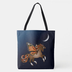 Tote Bag Cheval avec Monarque Papillon ailes et Lune
