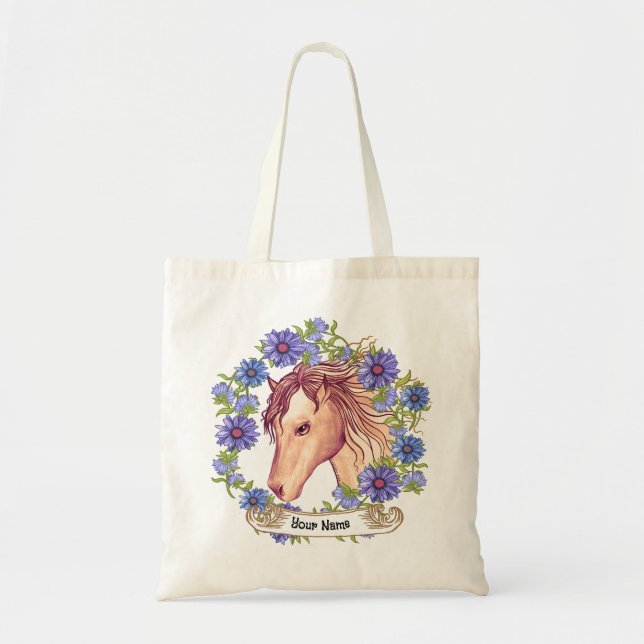 Tote Bag Cheval bleu marguerite (Devant)