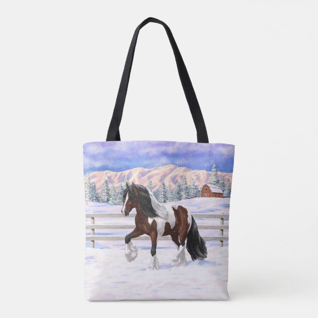 Tote Bag Cheval Brougeot Gitan Pinto De Baie À Neige (Dos)