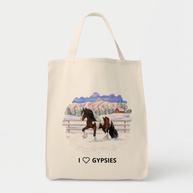 Tote Bag Cheval Brougeot Gitan Pinto De Baie À Neige (Devant)