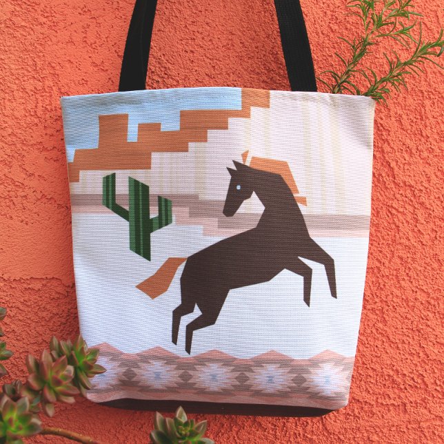 Tote Bag Cheval Brown sauvage du Sud-Ouest et Cactus (Créateur téléchargé)