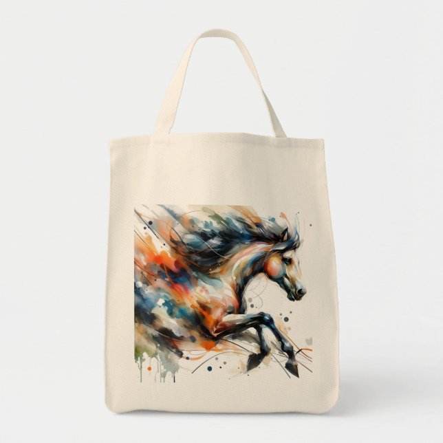 Tote Bag Cheval courant à l'aquarelle abstraite (Devant)