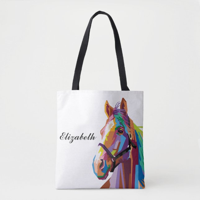 Tote Bag Cheval d'art pop coloré personnalisé (Devant)