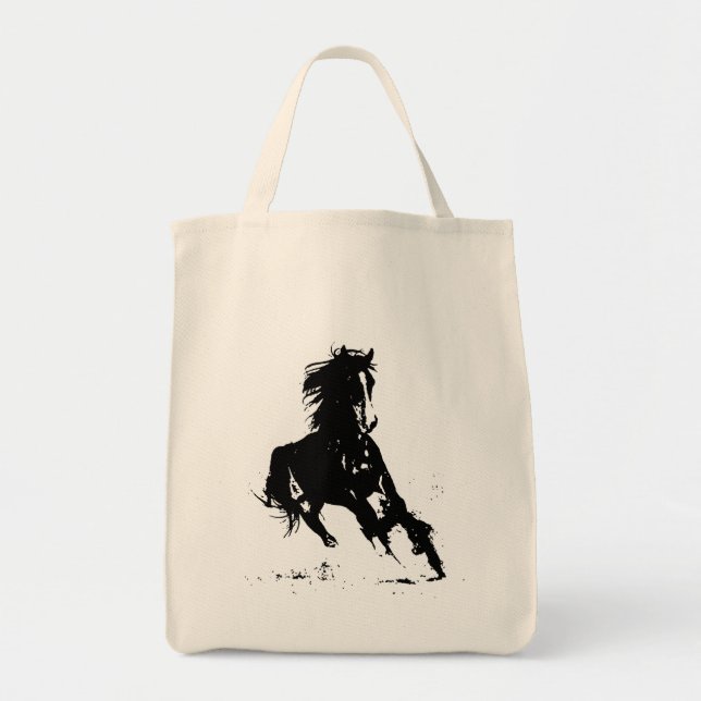 Tote Bag Cheval d'art pop noir et blanc (Devant)