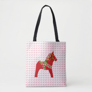 Tote Bag Cheval de Dala rouge et vert