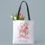 Tote Bag Cheval de Dala suédois personnalisé<br><div class="desc">Un joli Dala Horse suédois traditionnel en rouge et blanc avec typographie script. Modifiez le nom pour personnaliser. Art original de Nic Squirrell.</div>