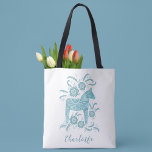 Tote Bag Cheval de Dala suédois personnalisé<br><div class="desc">Un joli Dala Horse suédois traditionnel en vert turquoise et blanc avec typographie script. Modifiez le nom pour personnaliser. Art original de Nic Squirrell.</div>