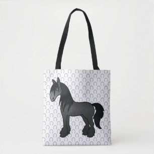 Tote Bag Cheval de dessin animé Black Gypsy Vanner Clydesda