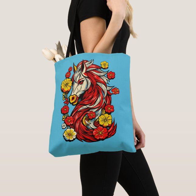 Tote Bag Cheval de Feu Rouge – Zodiaque Chinois 2026 (De près)