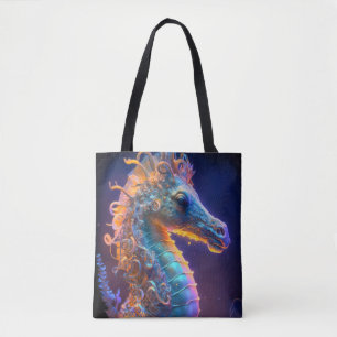 Tote Bag Cheval de mer Portrait animal Peinture Faune Océan