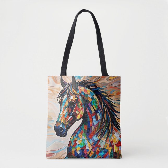 Tote Bag Cheval de mosaïque en verre à plusieurs couleurs 1 (Devant)