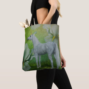 Tote Bag Cheval D'Imaginaire Unicorne Et Lily Fleurs