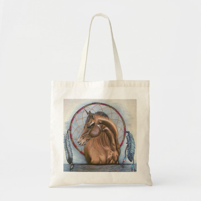 Tote Bag Cheval "DreamLike" et attrapeur de rêve art origin (Devant)