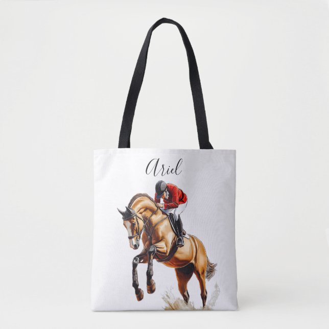 Tote Bag Cheval et cavalier Sauter dans l'action équestre (Devant)