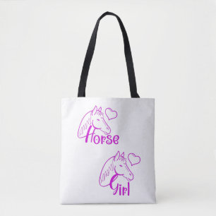 Tote Bag Cheval fille en violet avec tête de cheval Police