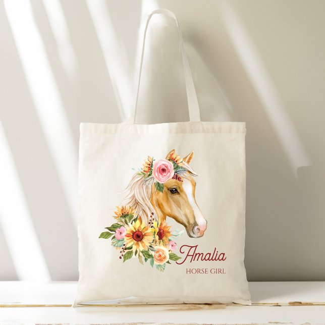 Tote Bag Cheval fille Palomino cheval avec tournesol person (Horse girl Palomino horse with sunflowers customized name Tote Bag gifts for her horse lovers gifts)