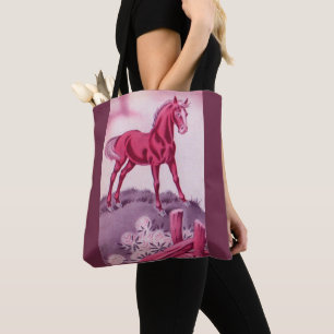 Tote Bag cheval heureux en rose