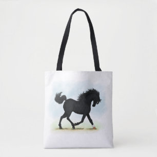 Tote Bag Cheval noir avec étoile et jarret (Beauté noire)
