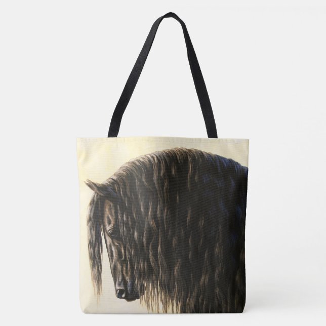 Tote Bag Cheval noir Friésien (Devant)