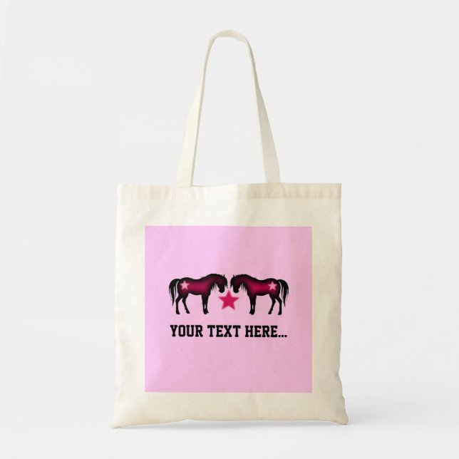 Tote Bag Cheval personnalisé Girly rose (Devant)