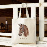 Tote Bag Cheval portrait cowgirl équestre personnalisée<br><div class="desc">Cheval portrait cowgirl équestre nom personnalisé sac fourre-tout,  cheval amoureux cadeau,  cadeau pour les filles</div>