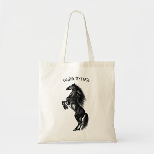 Tote Bag Cheval sauvage noir dressé - Dessin noir et blanc (Devant)
