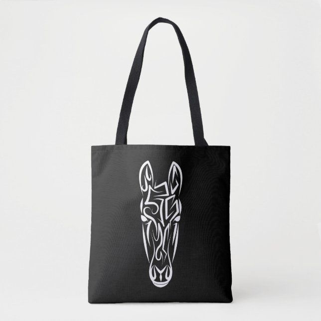 Tote Bag Cheval tribal noir et blanc (Devant)
