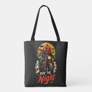 Tote Bag Chevauche la citrouille de moto de nuit de Hallowe