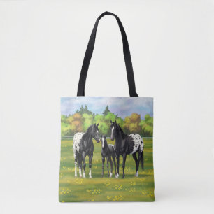 Tote Bag Chevaux Appaloosa Noir Dans Les Pâturages D'Été