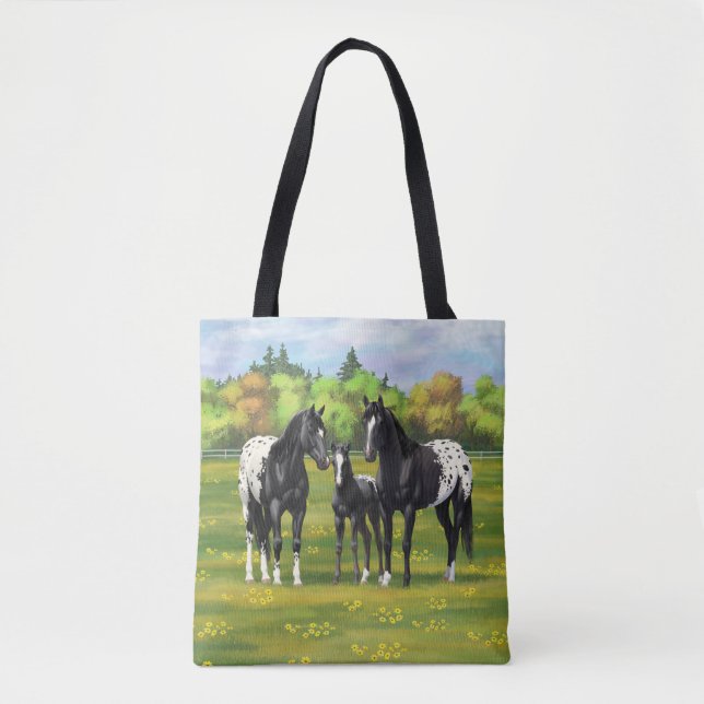 Tote Bag Chevaux Appaloosa Noir Dans Les Pâturages D'Été (Devant)