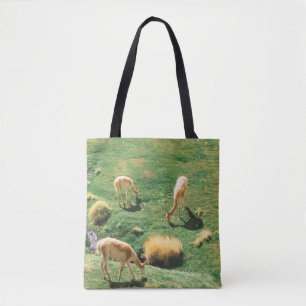 TOTE BAG CHEVAUX BLANCS ET BROWN SUR LE CHAMP EN GRAS VERT