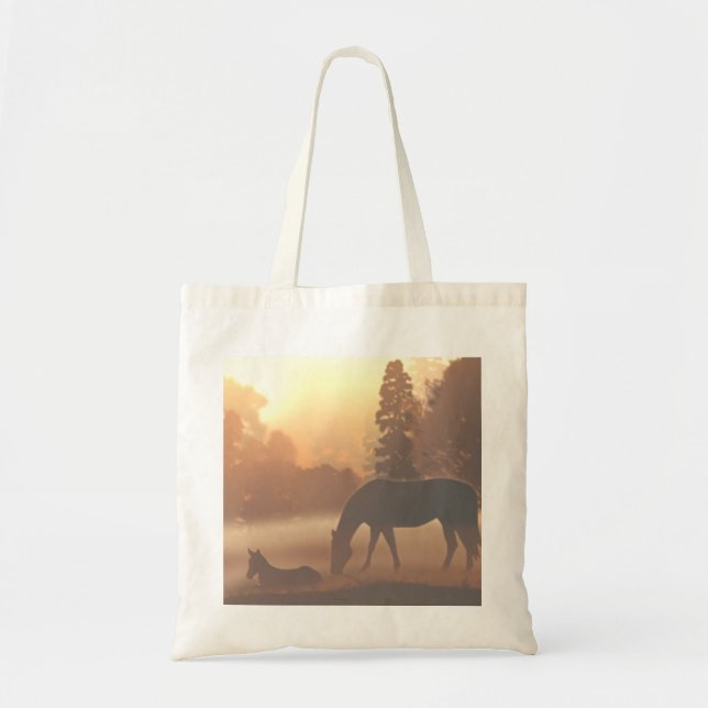 Tote Bag Chevaux dans le brouillard matinal (Devant)