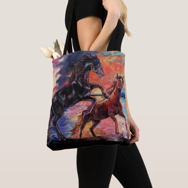 Tote Bag Chevaux d'aquarelle sans fin Sky (De près)