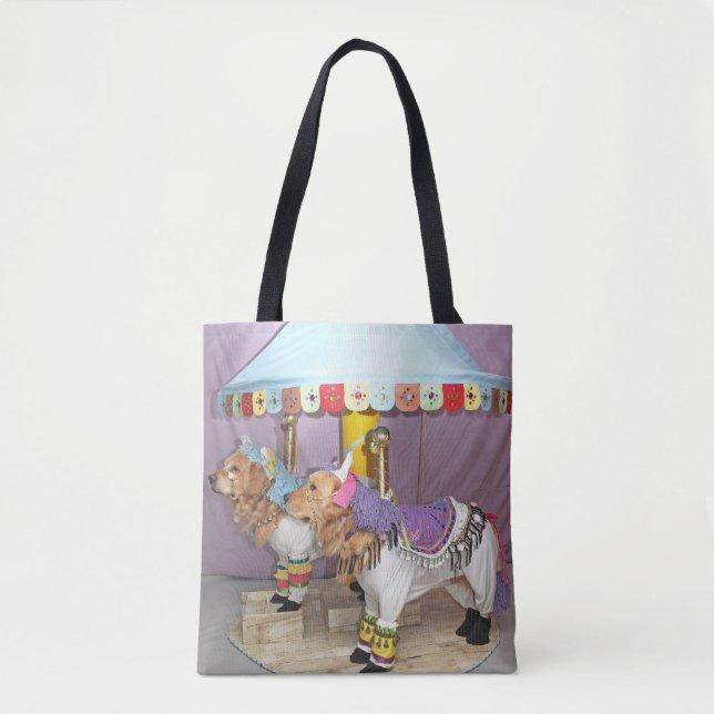 Tote Bag Chevaux de carrousel de golden retriever (Devant)